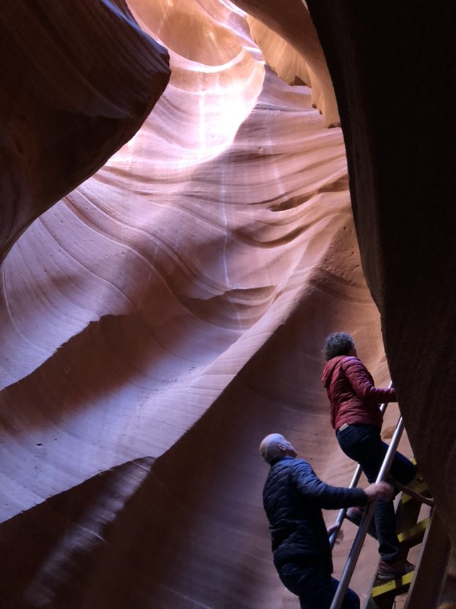 Metal staircases inside Lower Antelope Canyon